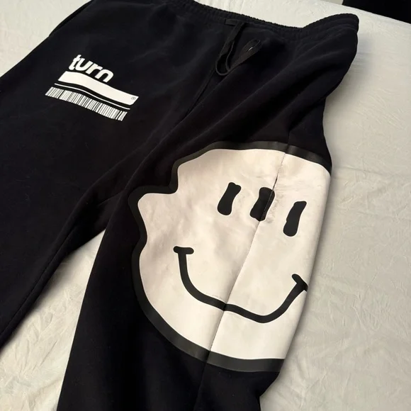 Turn Up Turn Down Barcode Joggers 365 Baggy Sweatpants Size 4XL Smiley Face